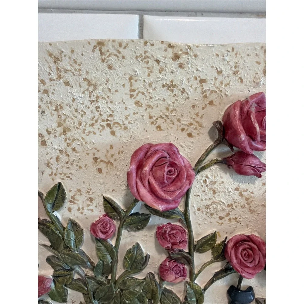 VINTAGE HANDMADE CHERI BLUM ART *** 3D FLORAL WALL DECORATION PLAQUE ES008